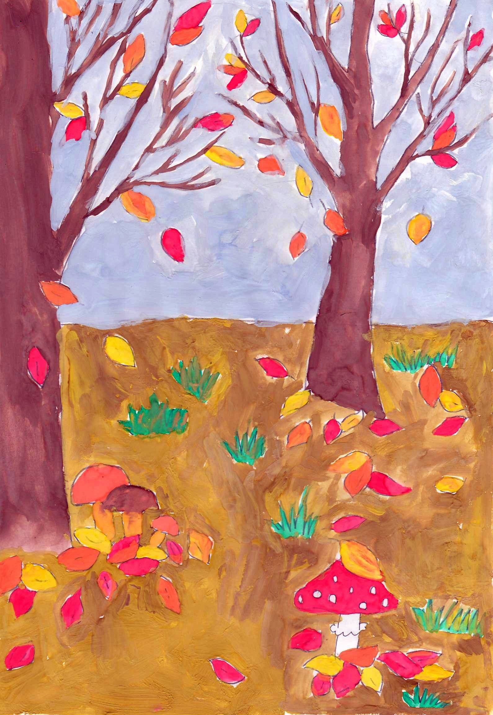 Детский рисунок на тему осень