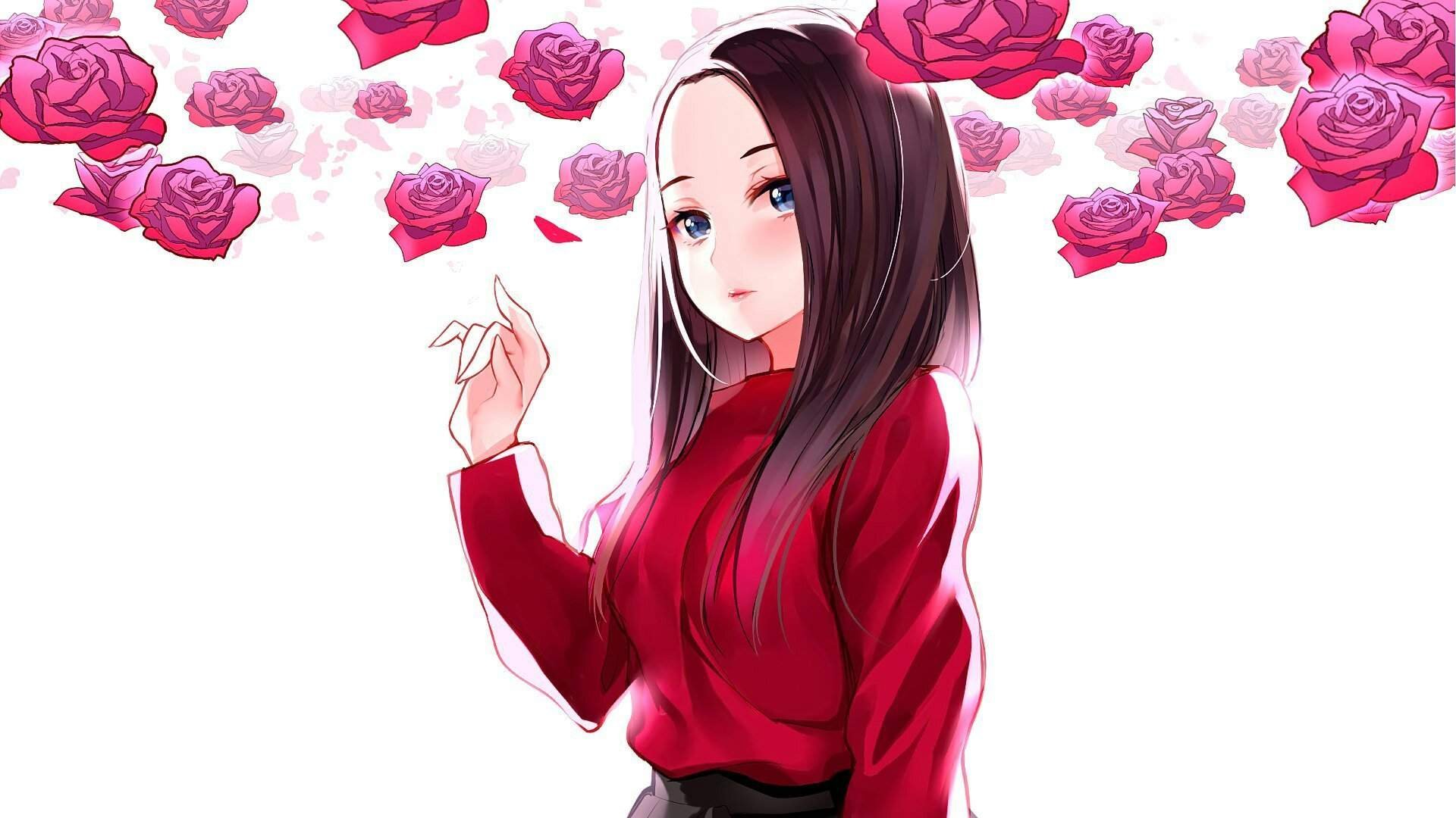 Аниме девушка на фоне роз
