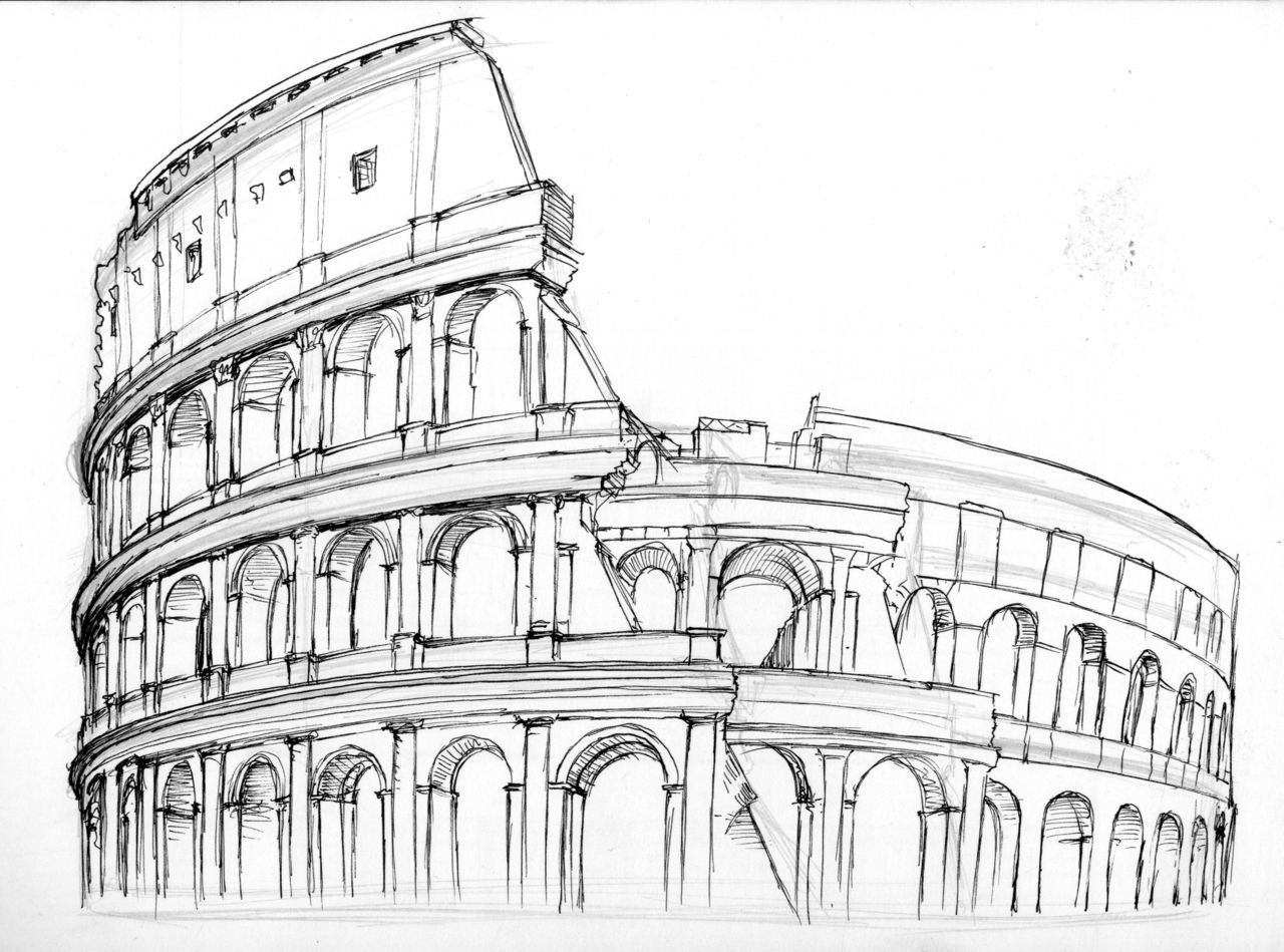 Колизей в Риме черно белый
