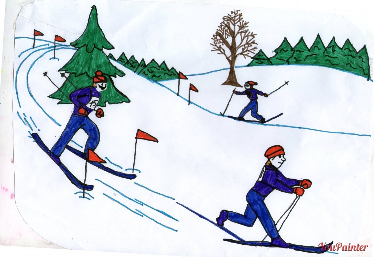 Детские рисунки лыжников