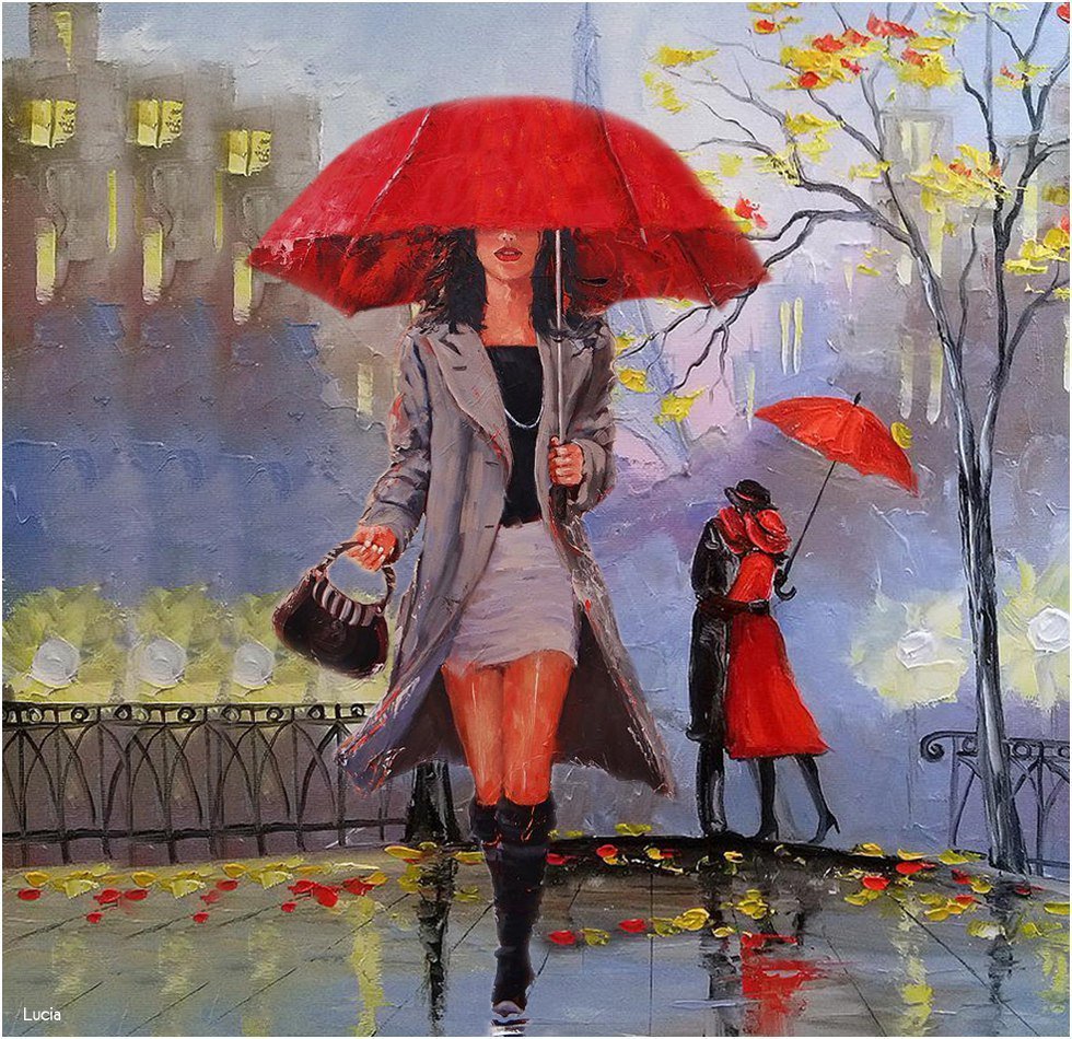 Женщина с красным зонтиком
