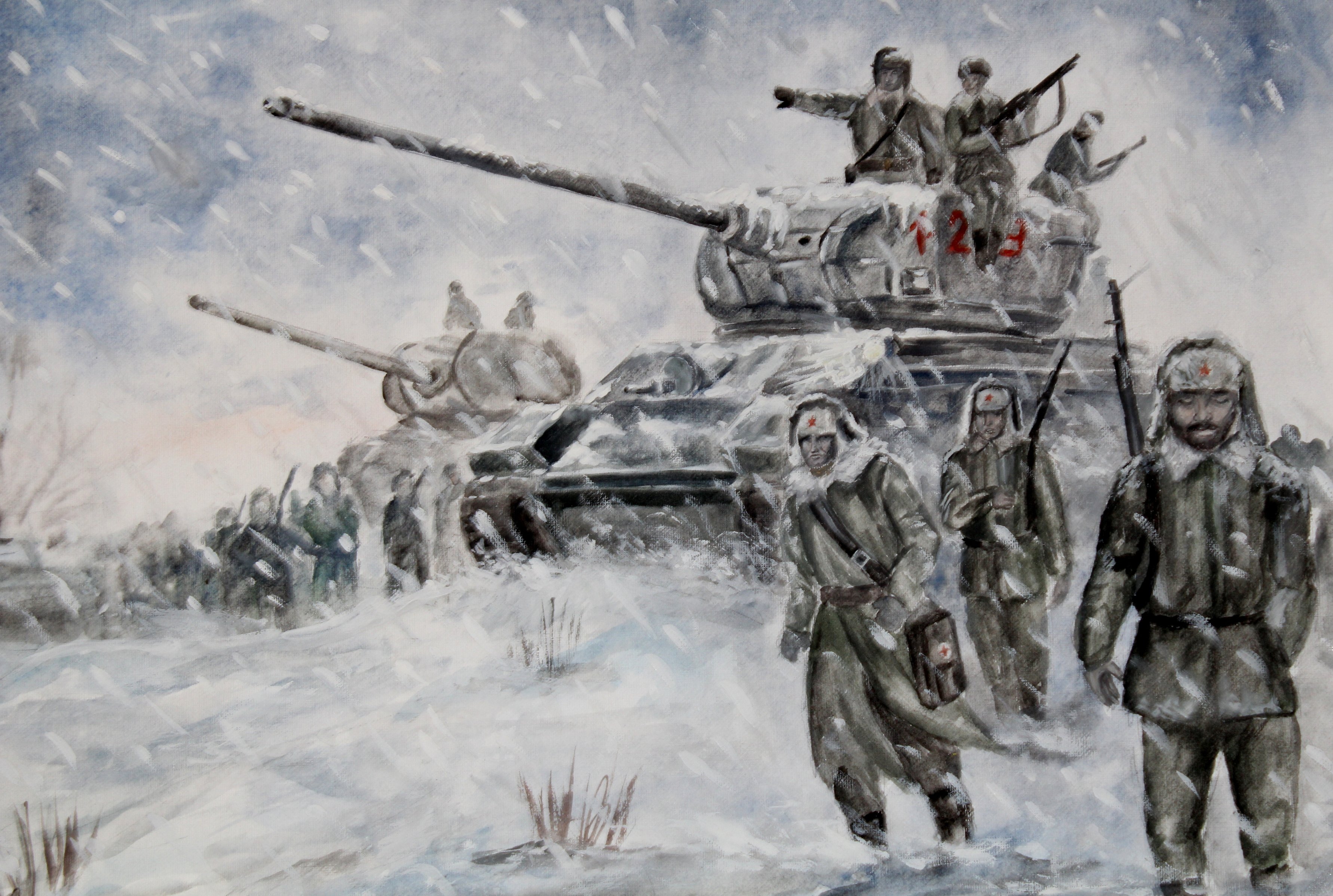 Рисунки на военную тематику гуашью