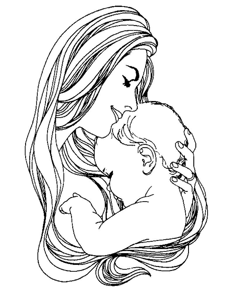 Раскраска мама с ребенком рисунок