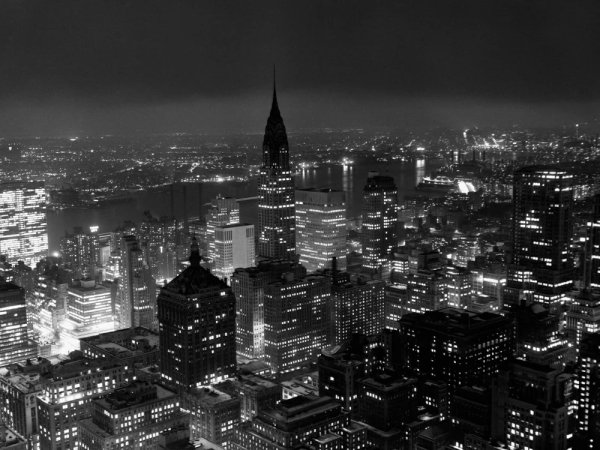 Манхэттенский мост Нью-Йорк черно белое