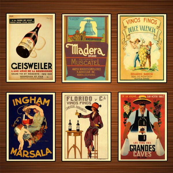 Винтажные плакаты вино арт деко