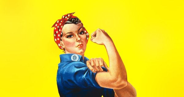 Советский плакат женщина в красной косынке