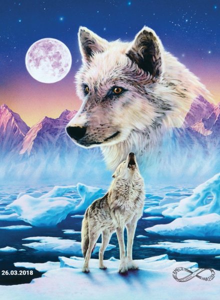 Алмазная мозаика волк воет на луну