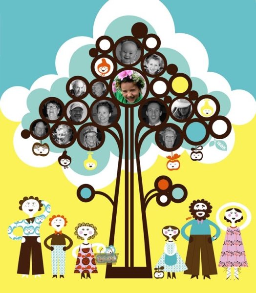 Дерево с фоторамками на стену в интерьере