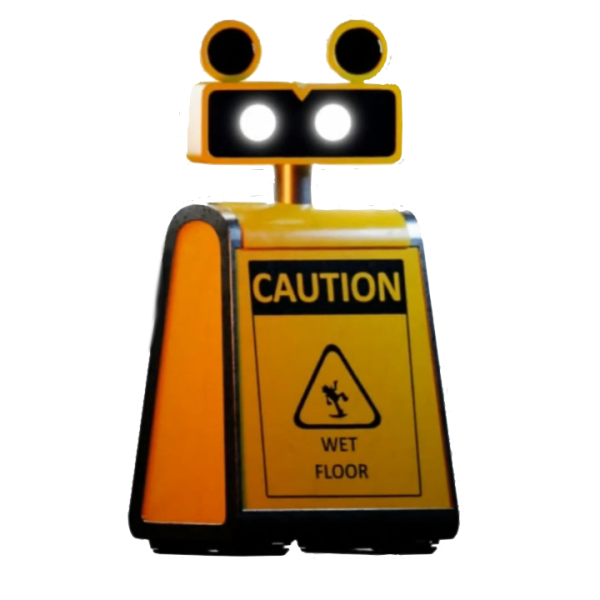 Робот с табличкой