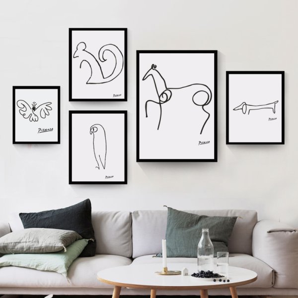 Картины одной линией в интерьере