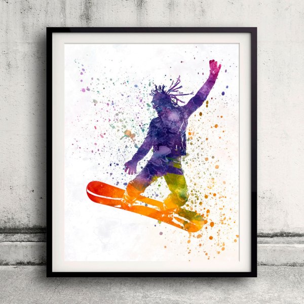 Сноубордист акварель