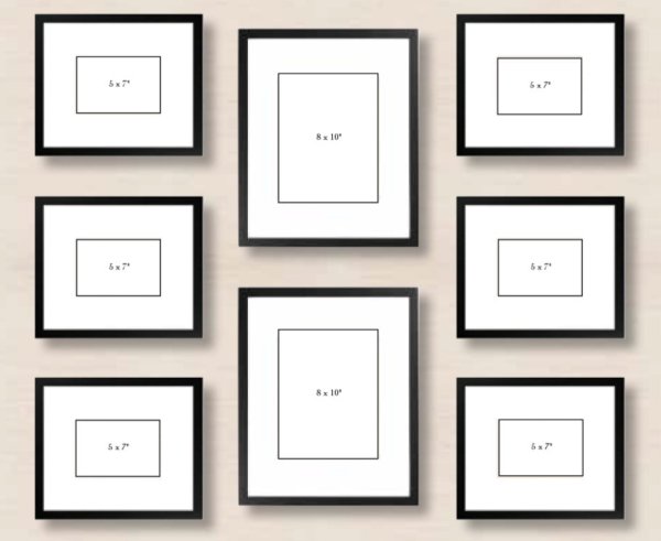 Компоновка картин на стене разных размеров