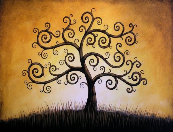 Картина завитушками дерево