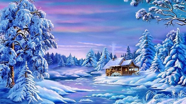 Алмазная мозаика зимняя деревушка