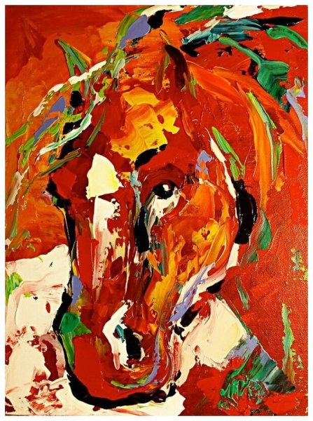 Лошадь маслом мазками