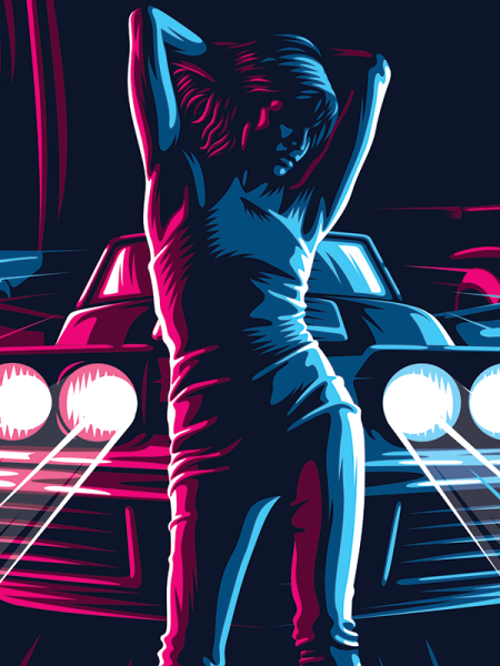 Девушка машина неон