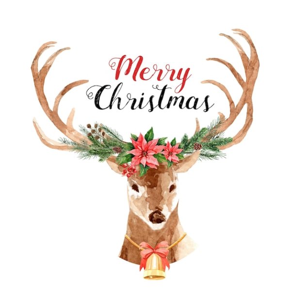 Олень акварель новый год