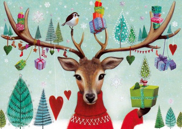 Новогодняя открытка с оленем