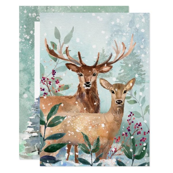 Олень Рождество акварель