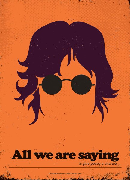 Джон Леннон с плакатом Постер