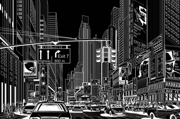 Черно-белая Графика город