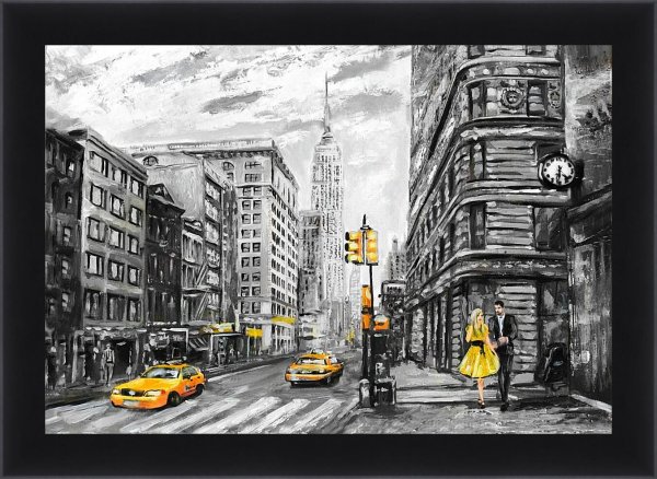 Картина желтое такси в Нью-Йорке