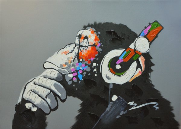 Картина обезьяна в наушниках