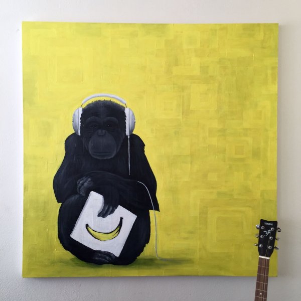 Обезьяна в наушниках картина маслом