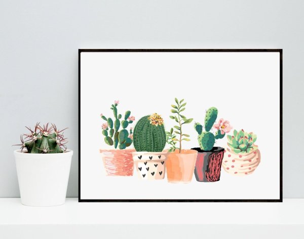 Картины с кактусами для интерьера