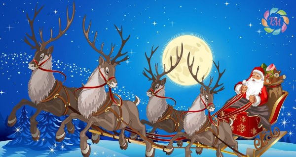 Олени в упряжке Санта Клауса
