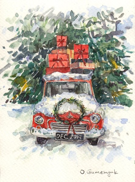 Новый год иллюстрации акварель