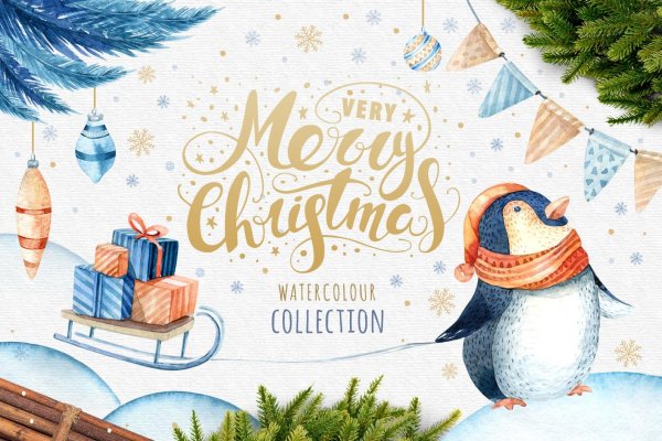 Новый год акварель