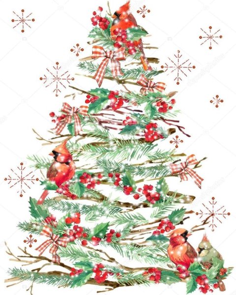 Новогодняя акварель на белом фоне