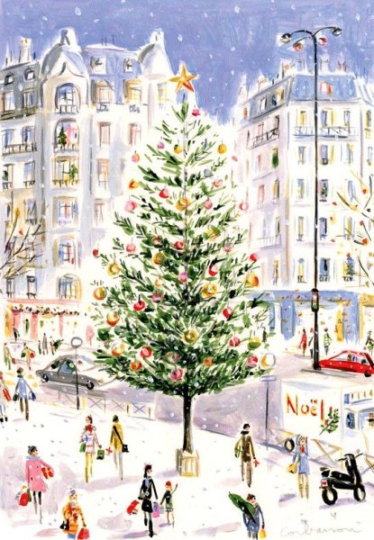 Новогодний город акварель