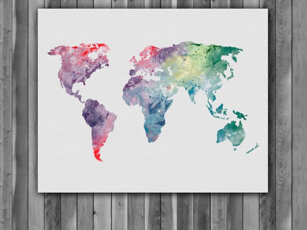 Карта мира акварель