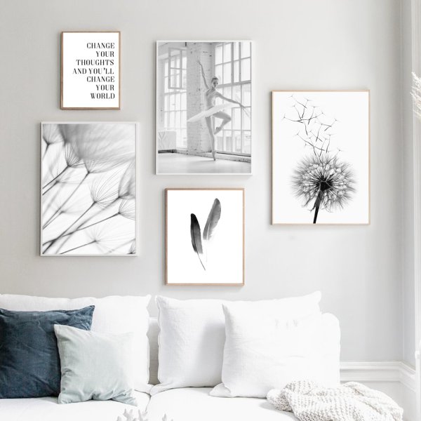 Черно-белые постеры для интерьера одуванчиков