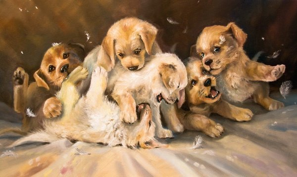 Собака со щенком плакат