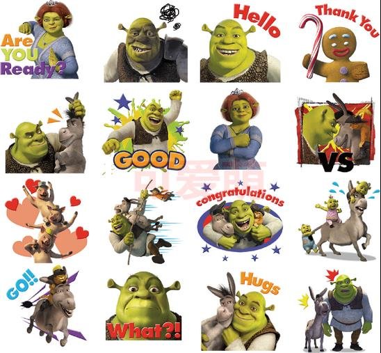 Стикеры с персонажами Шрек