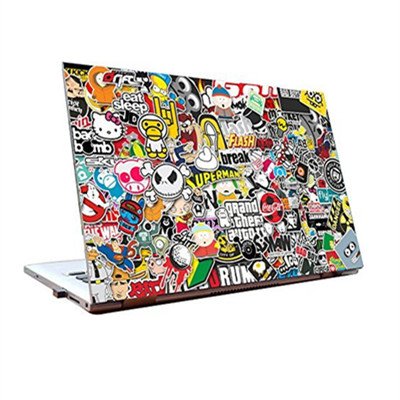Ноутбук со стикерами на крышке