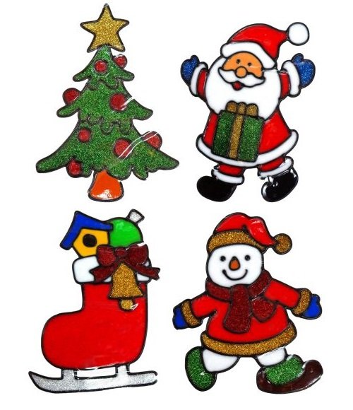 Гелевые наклейки на стекло новогодние