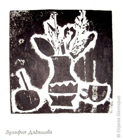 Оттиск с аппликации на картоне