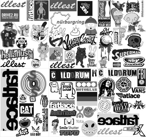 Наклейки черно белые маленькие