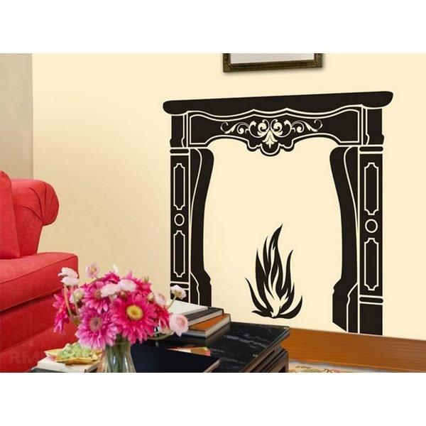 Наклейка камин на стену