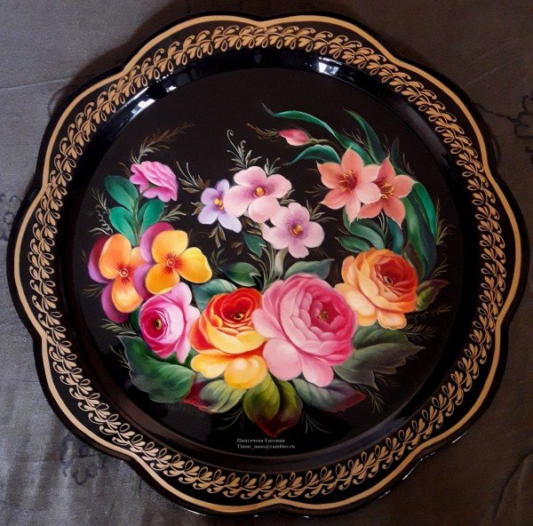 Жостовская роспись поднос легко для начинающих