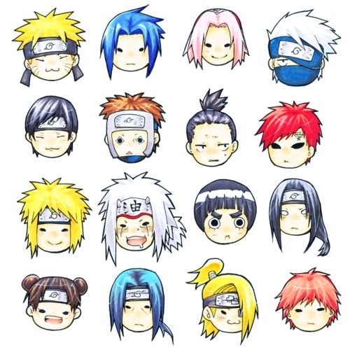 Чиби аниме Наруто головы всех персонажей