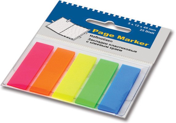 Закладки самоклеющиеся 45*12мм, цветные 5цв*25шт, пластиковые, Index