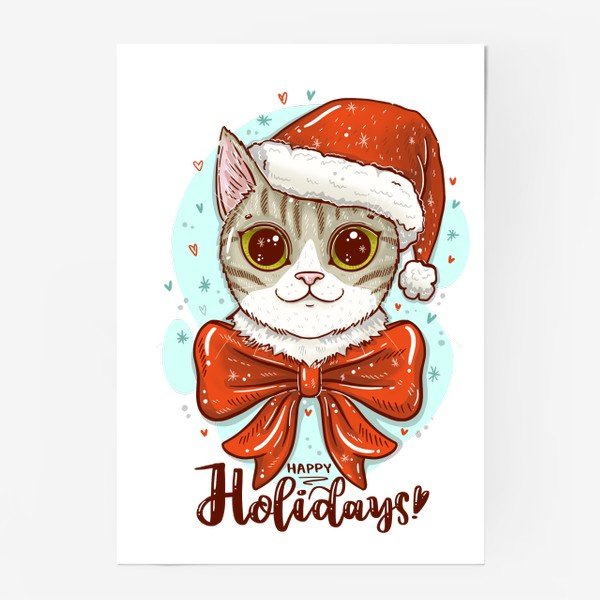 Плакат котика на новый год