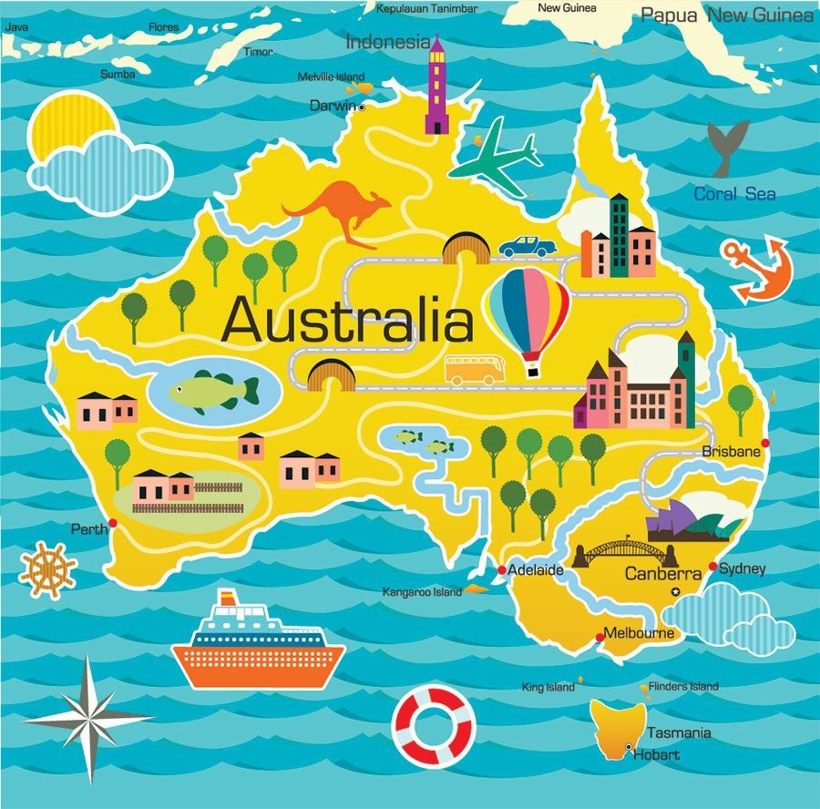 Австралия карта для детей