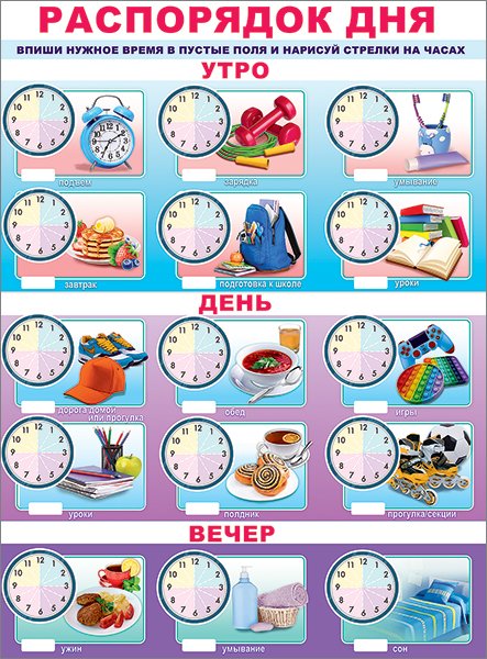 Плакат распорядок дня для дошкольника