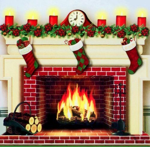 Наклейка камин новогодний